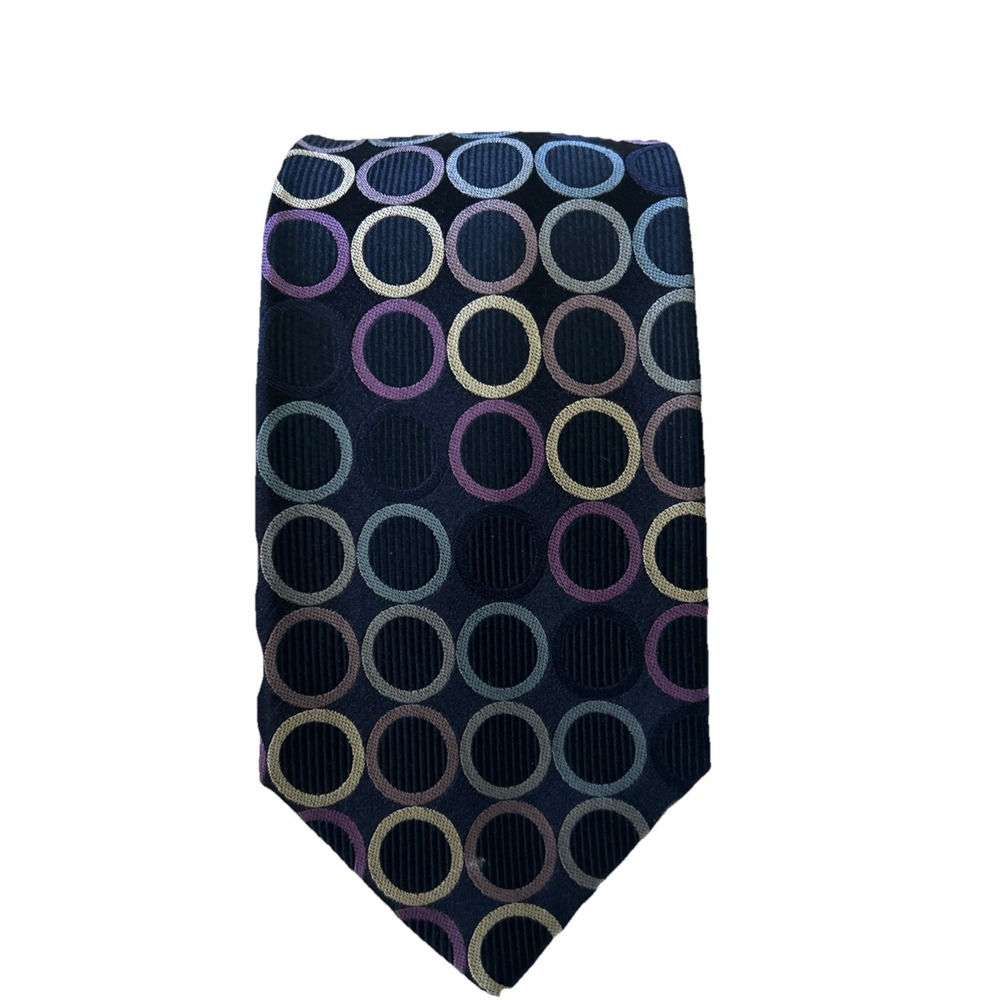 MICHAEL KORS Men Silk Necktie Navy Blue Purple‎ Circles 100% Silk